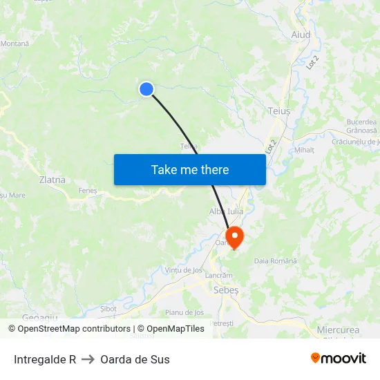 Intregalde R to Oarda de Sus map