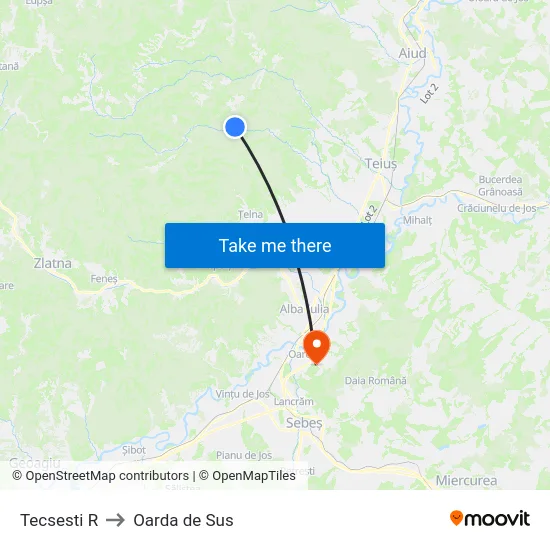 Tecsesti R to Oarda de Sus map