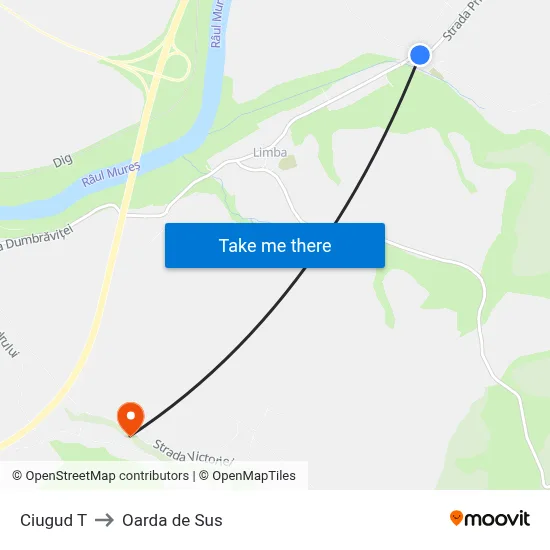 Ciugud T to Oarda de Sus map