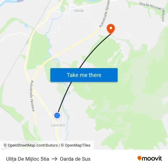 Ulița De Mijloc 56a to Oarda de Sus map