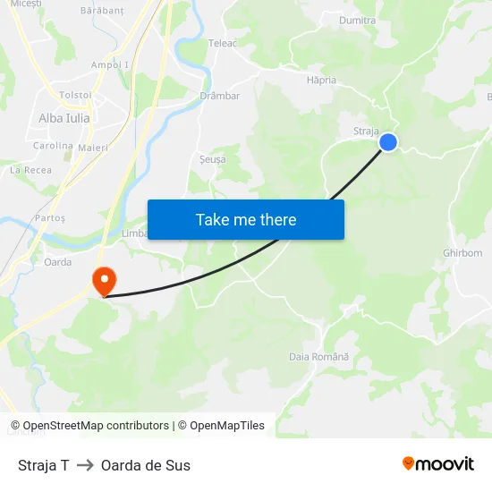 Straja T to Oarda de Sus map