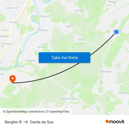 Berghin R to Oarda de Sus map