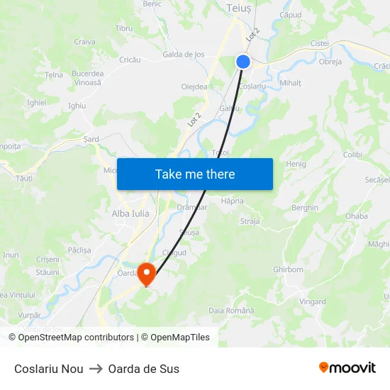 Coslariu Nou to Oarda de Sus map