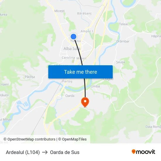 Ardealul (L104) to Oarda de Sus map