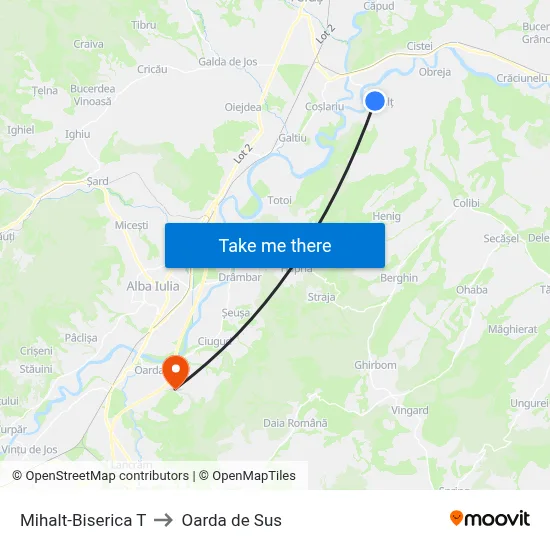 Mihalt-Biserica T to Oarda de Sus map