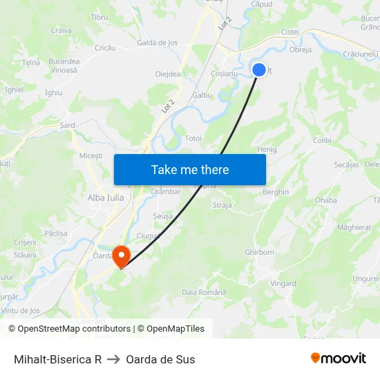 Mihalt-Biserica R to Oarda de Sus map