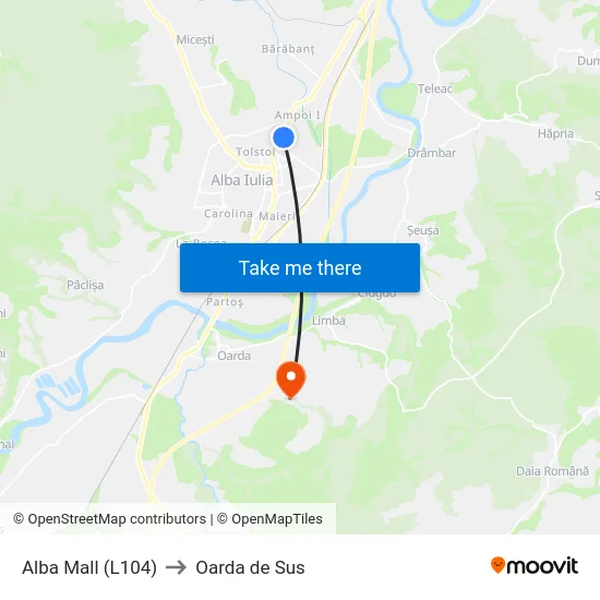 Alba Mall (L104) to Oarda de Sus map