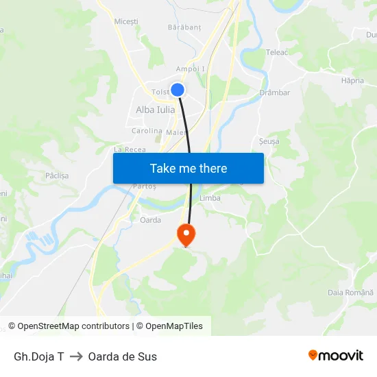 Gh.Doja T to Oarda de Sus map