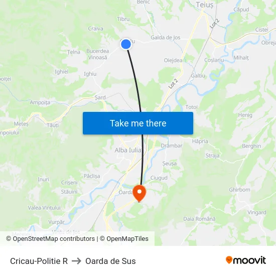 Cricau-Politie R to Oarda de Sus map