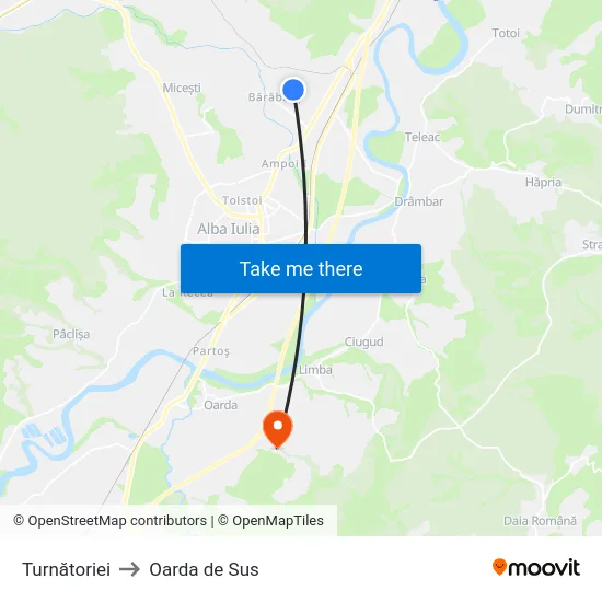 Turnătoriei to Oarda de Sus map