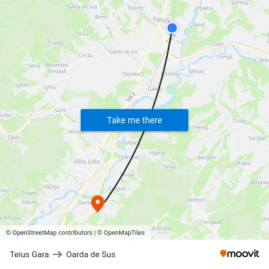 Teius Gara to Oarda de Sus map