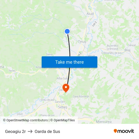 Geoagiu 2r to Oarda de Sus map