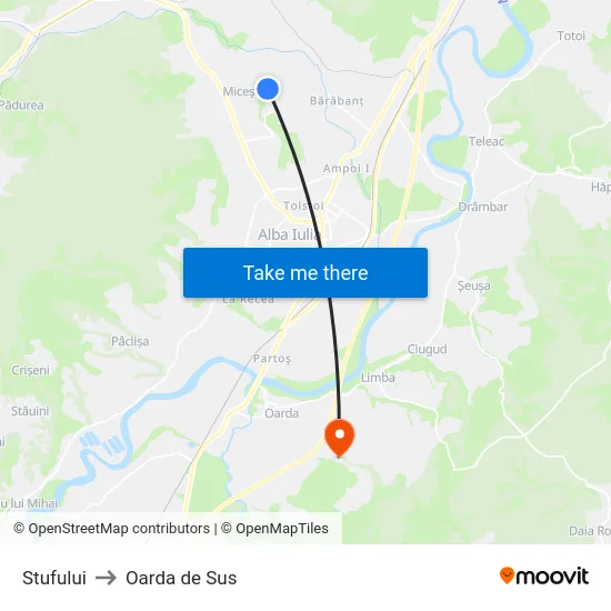 Stufului to Oarda de Sus map