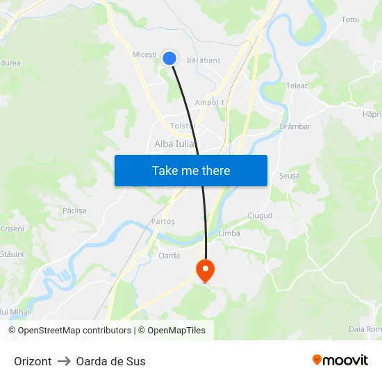 Orizont to Oarda de Sus map