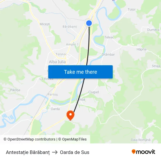 Antestație Bărăbanț to Oarda de Sus map