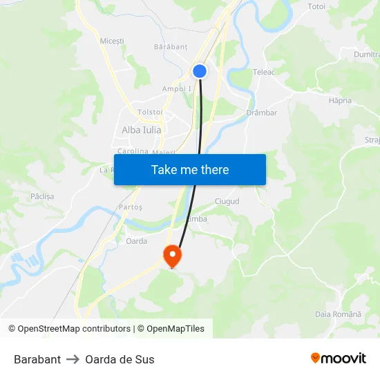 Barabant to Oarda de Sus map