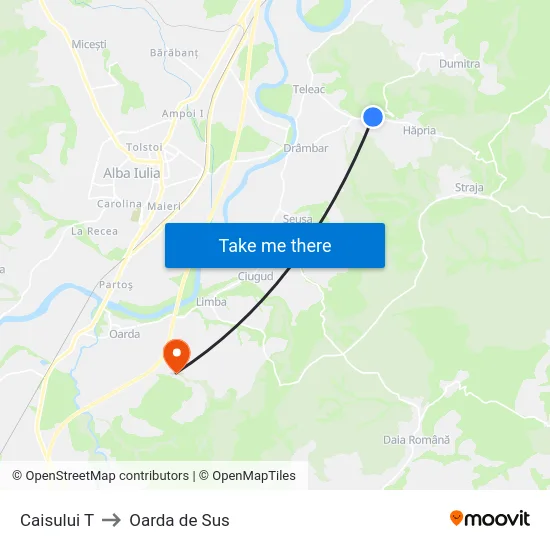 Caisului T to Oarda de Sus map