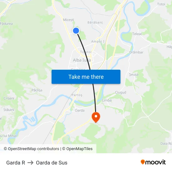 Garda R to Oarda de Sus map