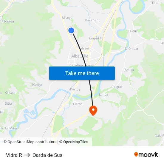 Vidra R to Oarda de Sus map