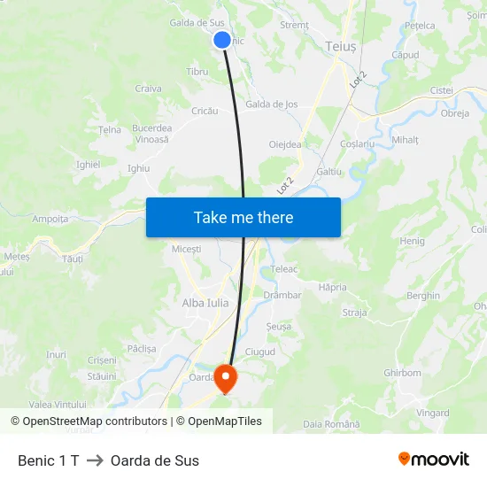 Benic 1 T to Oarda de Sus map