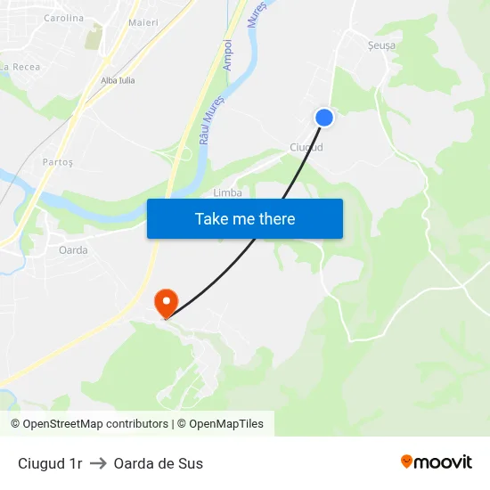 Ciugud 1r to Oarda de Sus map