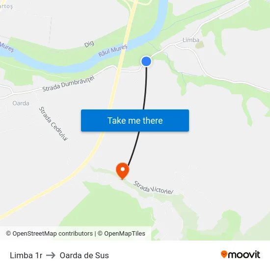 Limba 1r to Oarda de Sus map
