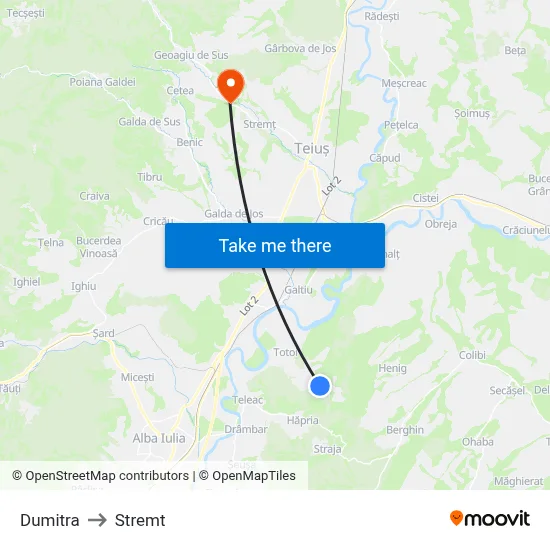 Dumitra to Stremt map