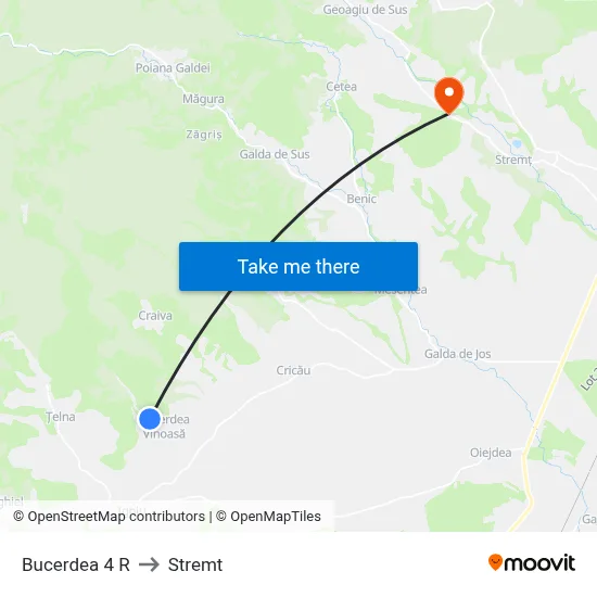 Bucerdea 4 R to Stremt map