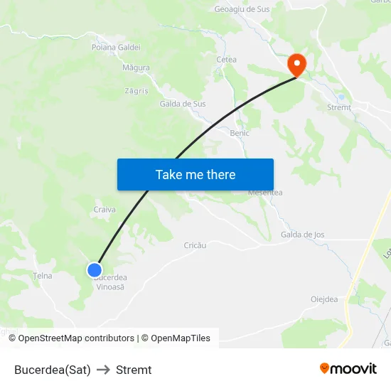 Bucerdea(Sat) to Stremt map