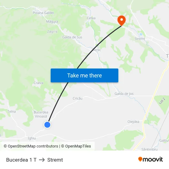 Bucerdea 1 T to Stremt map