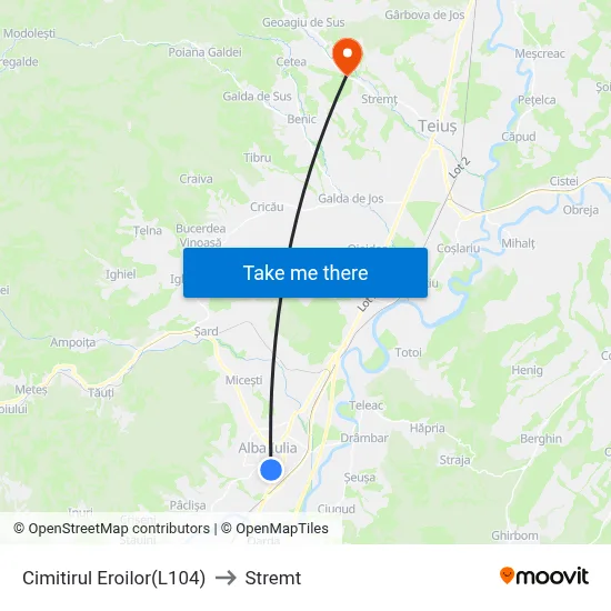 Cimitirul Eroilor(L104) to Stremt map