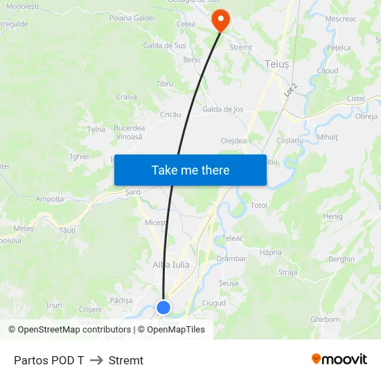 Partos POD T to Stremt map