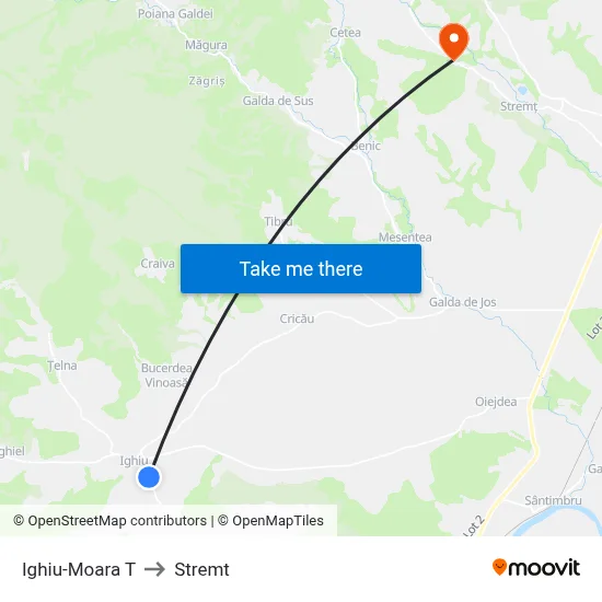 Ighiu-Moara T to Stremt map