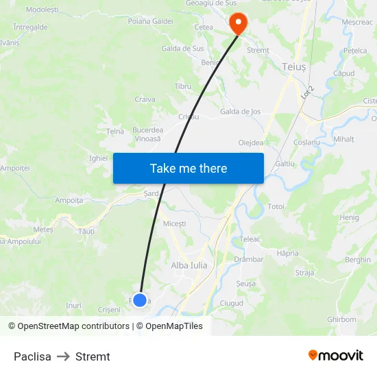 Paclisa to Stremt map