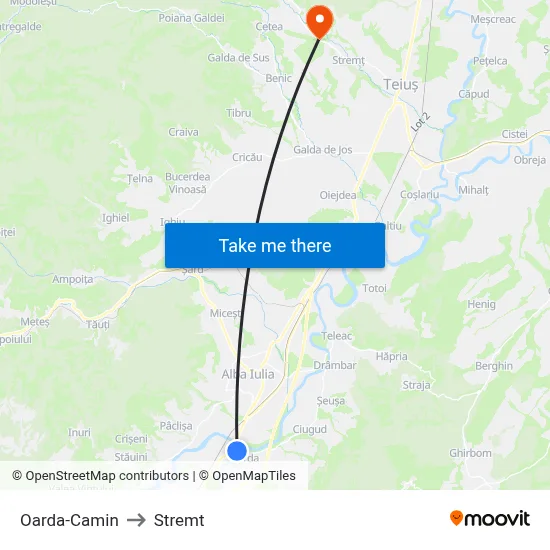Oarda-Camin to Stremt map