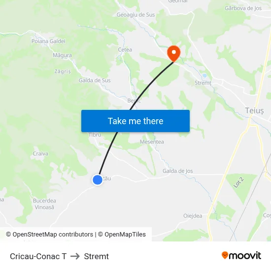 Cricau-Conac T to Stremt map