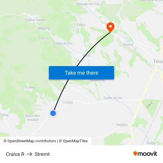 Craiva R to Stremt map
