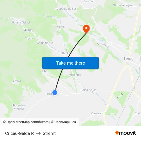 Cricau-Galda R to Stremt map