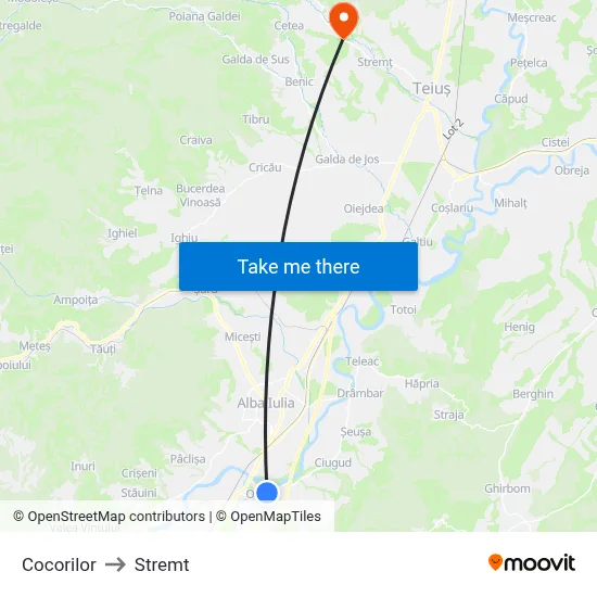 Cocorilor to Stremt map