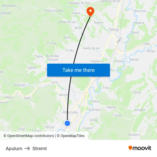 Apulum to Stremt map