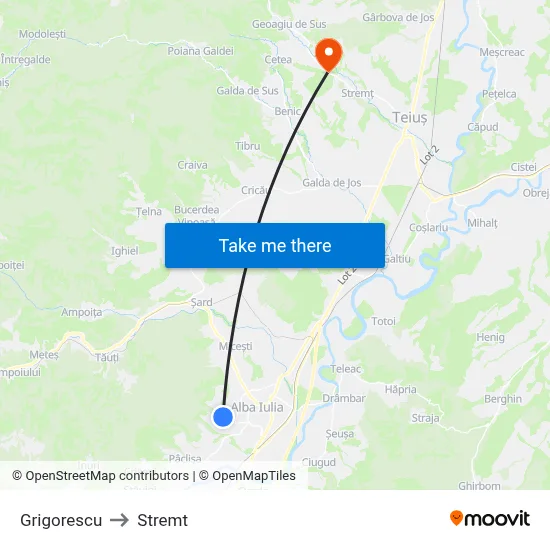 Grigorescu to Stremt map