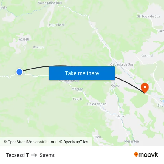 Tecsesti T to Stremt map