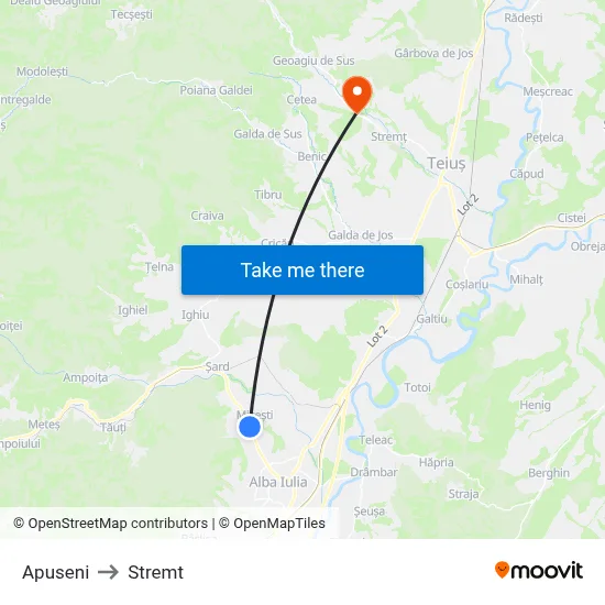 Apuseni to Stremt map