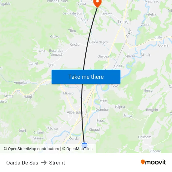 Oarda De Sus to Stremt map