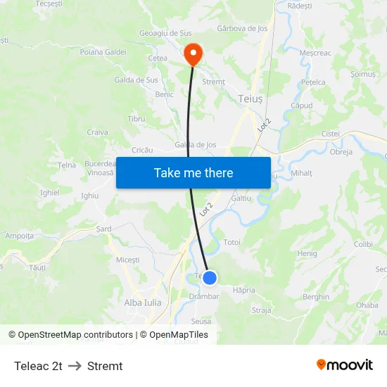 Teleac 2t to Stremt map