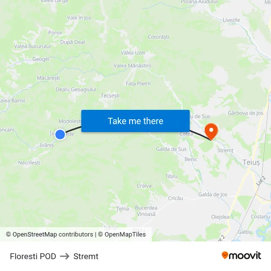 Floresti POD to Stremt map