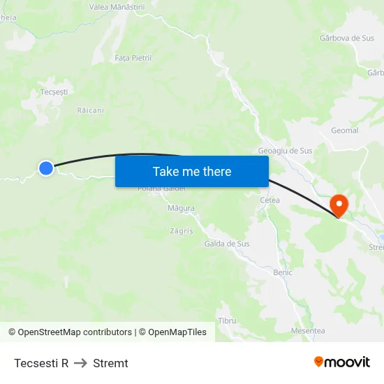 Tecsesti R to Stremt map