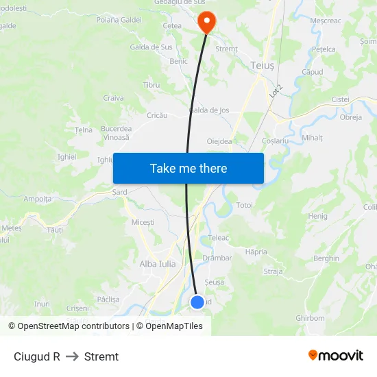 Ciugud R to Stremt map