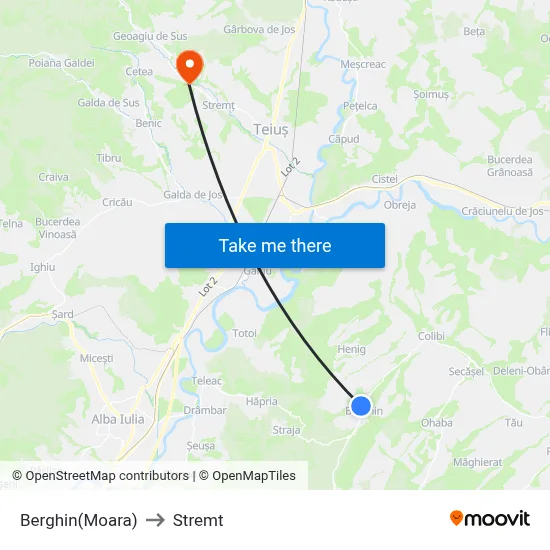 Berghin(Moara) to Stremt map