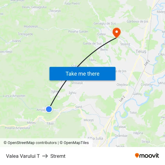 Valea Varului T to Stremt map